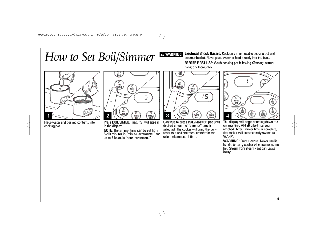 Hamilton Beach 37536 manual Electrical Shock Hazard. Cook only in removable cooking pot, Tions dry thoroughly 