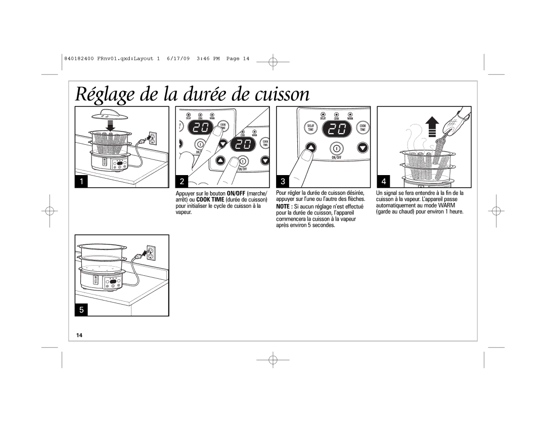 Hamilton Beach 37537 manual Réglage de la durée de cuisson 