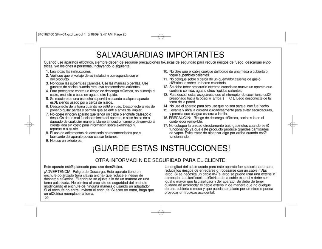 Hamilton Beach 37537 manual Salvaguardias Importantes 