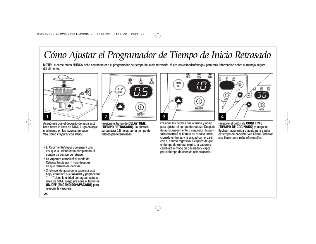 Hamilton Beach 37537 manual Cómo Ajustar el Programador de Tiempo de Inicio Retrasado 