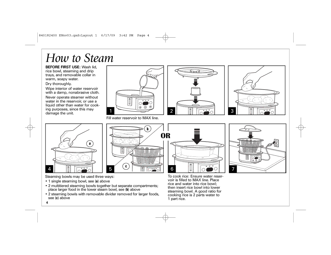 Hamilton Beach 37537 manual How to Steam 