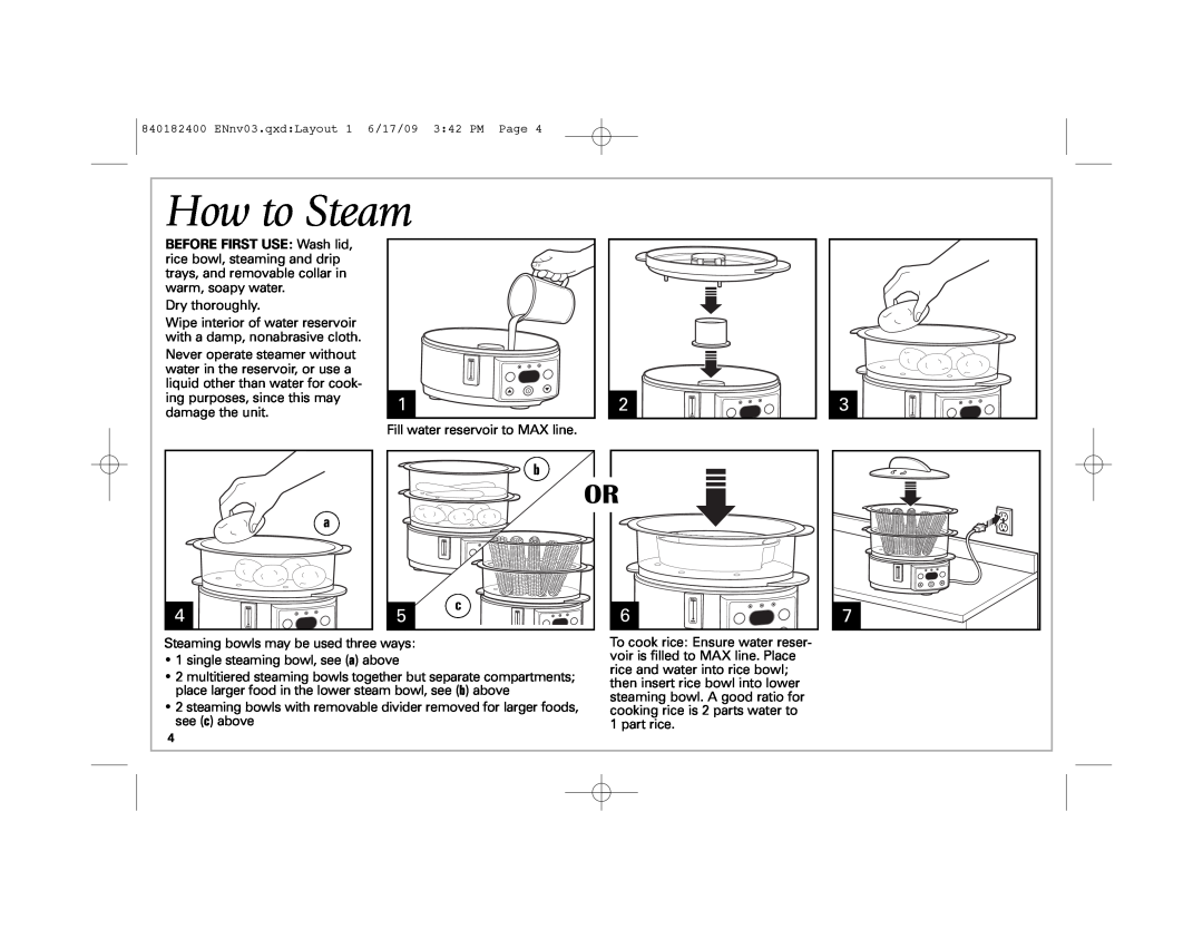 Hamilton Beach 37537 manual How to Steam 