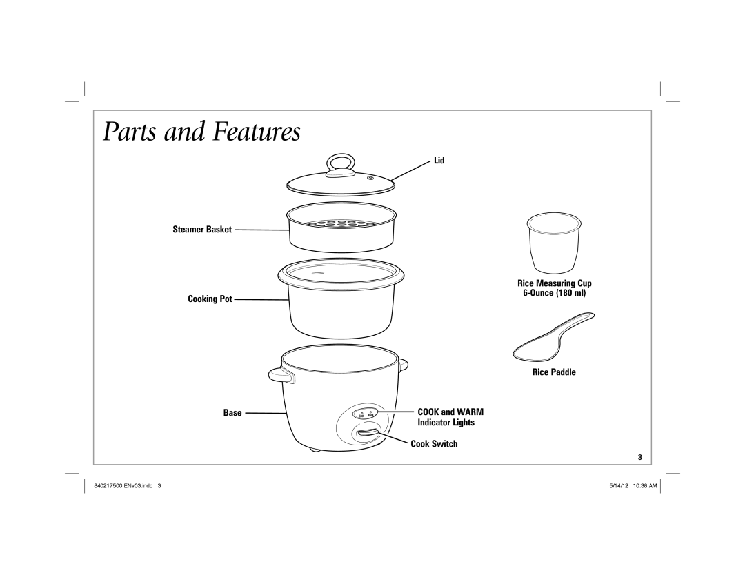 Hamilton Beach 37538N manual Parts and Features 