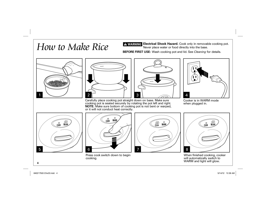 Hamilton Beach 37538N manual How to Make Rice 