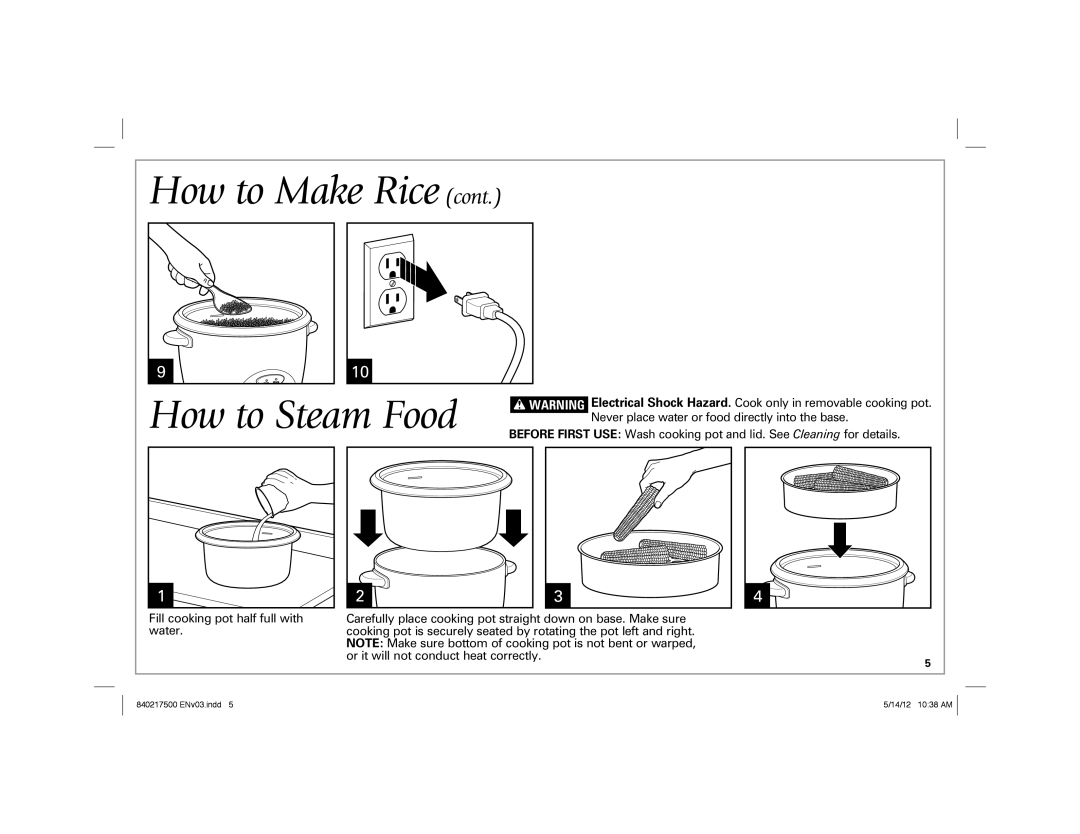 Hamilton Beach 37538N manual How to Make Rice How to Steam Food 