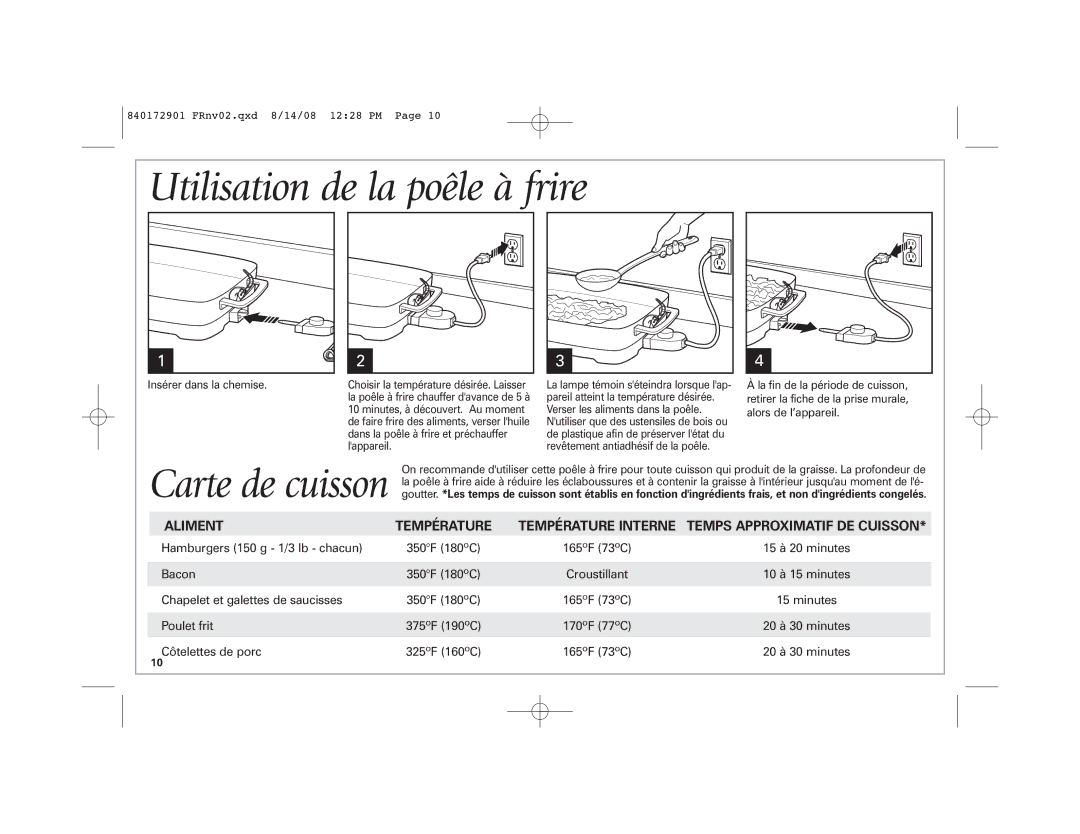 Hamilton Beach 38540C SK03 120 V~ 60 Hz 1500 W manual Utilisation de la poêle à frire, Insérer dans la chemise 