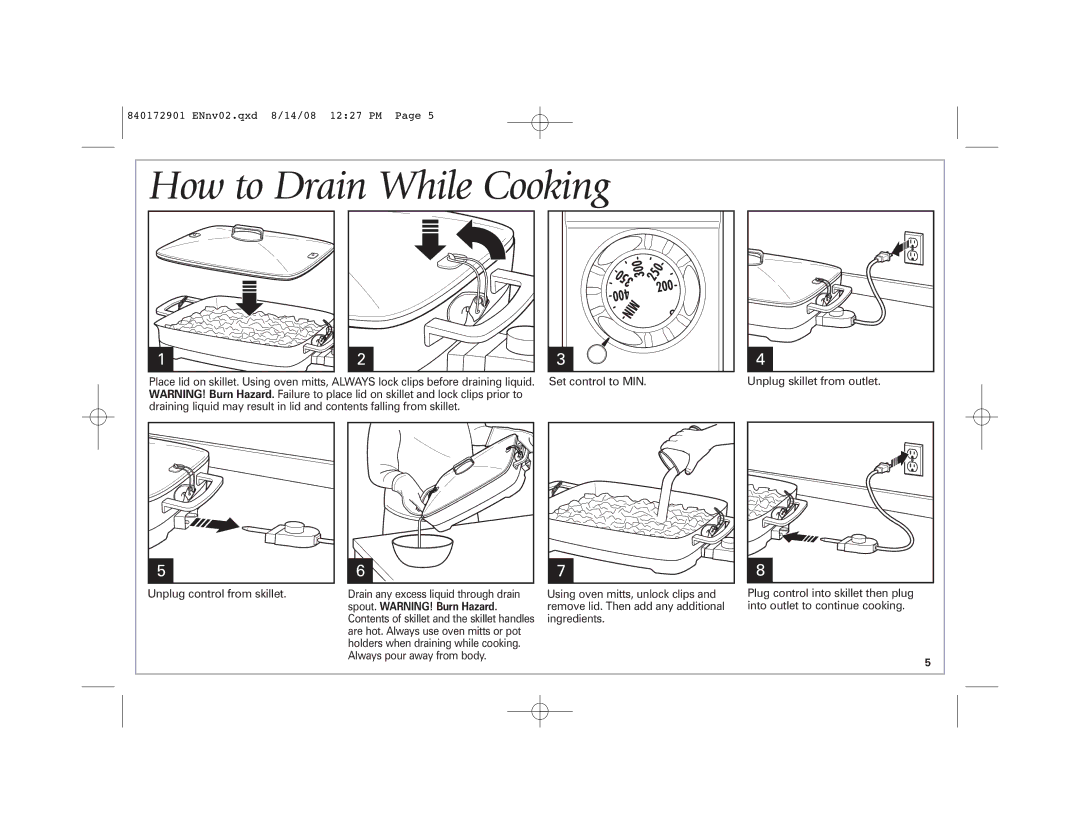 Hamilton Beach 38540C SK03 120 V~ 60 Hz 1500 W manual How to Drain While Cooking, 200 