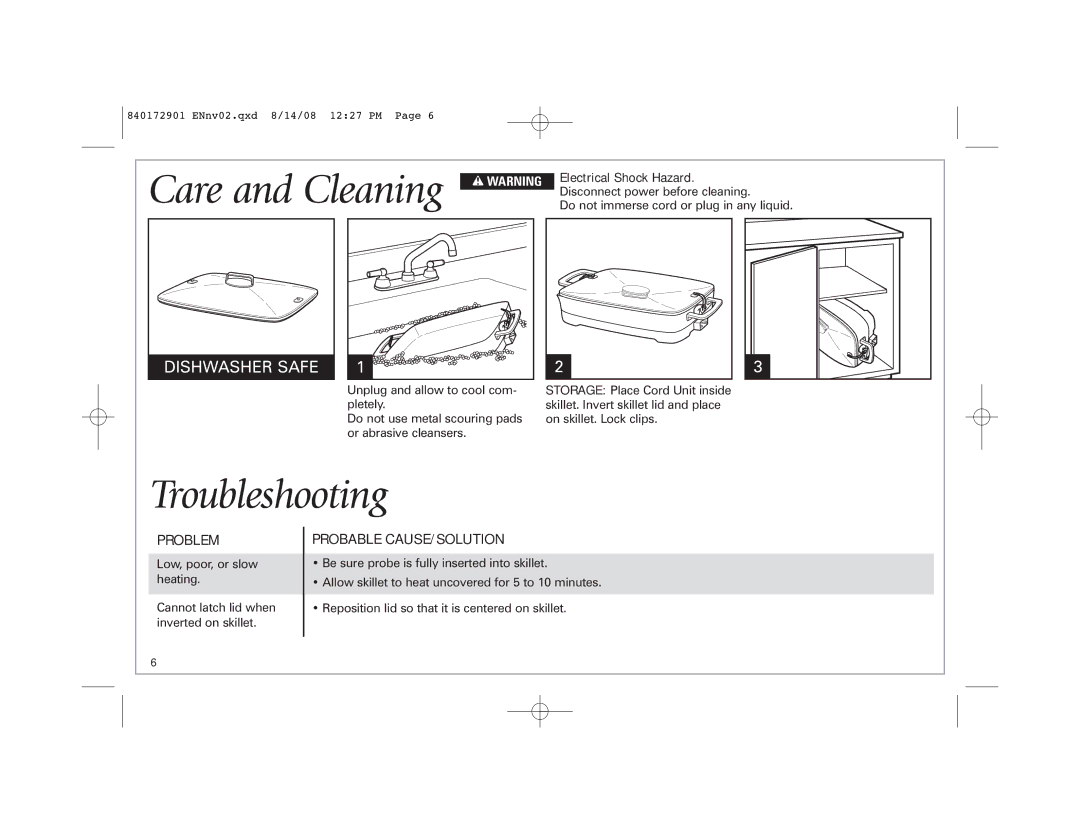 Hamilton Beach 38540 manual Troubleshooting, Problem, Probable CAUSE/SOLUTION, Electrical Shock Hazard 