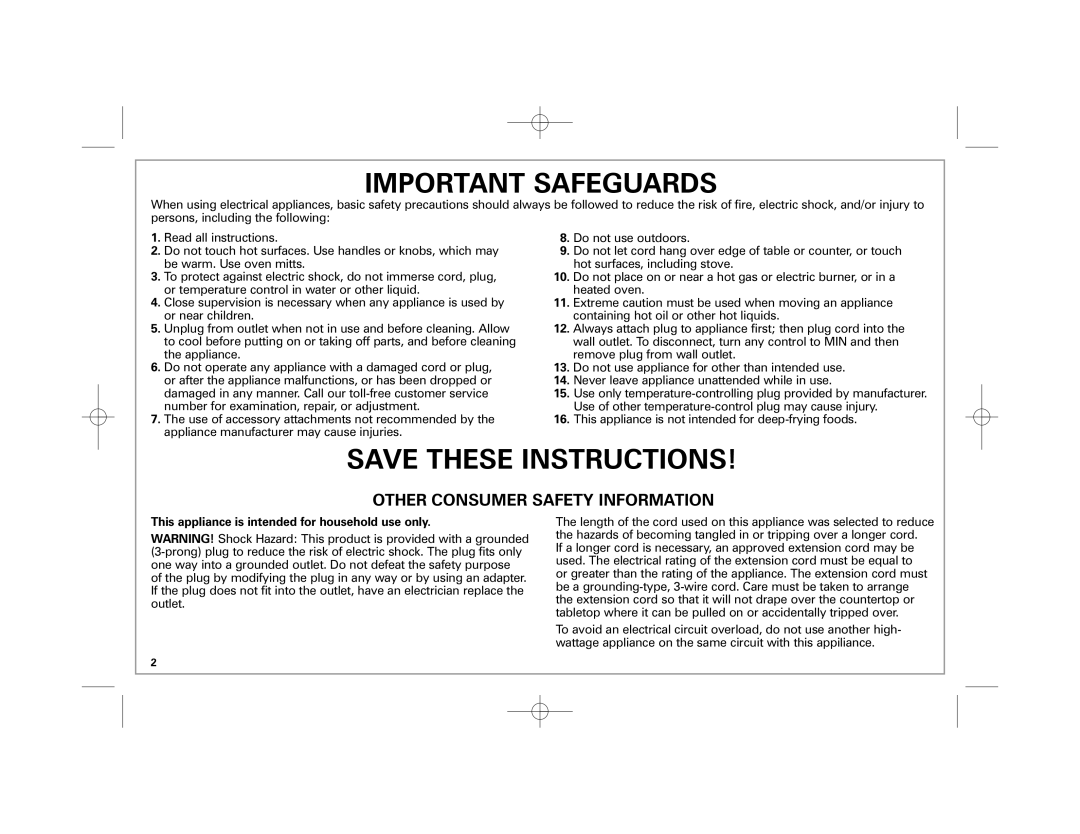 Hamilton Beach 38540 manual Important Safeguards 