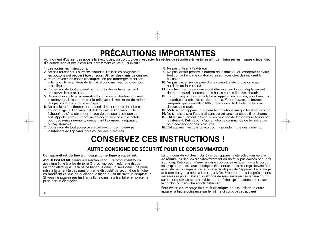 Hamilton Beach 38540 manual Précautions Importantes 