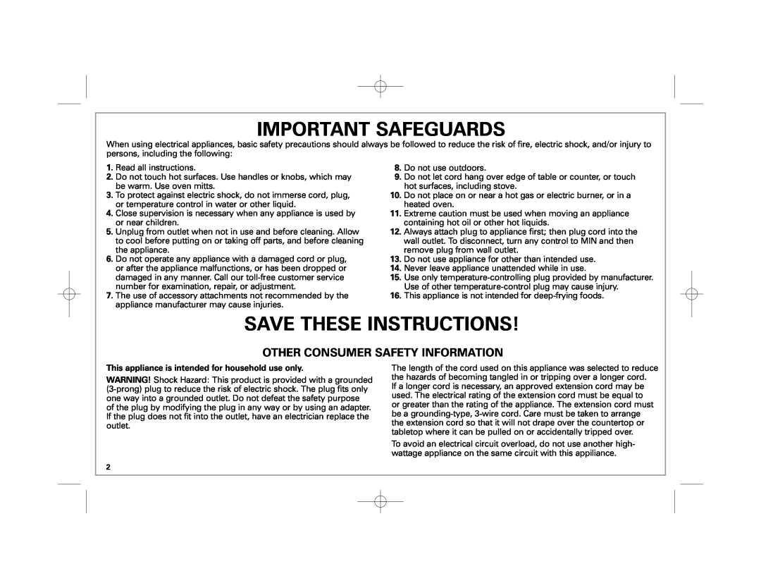 Hamilton Beach 38540 manual Important Safeguards, Save These Instructions, Other Consumer Safety Information 