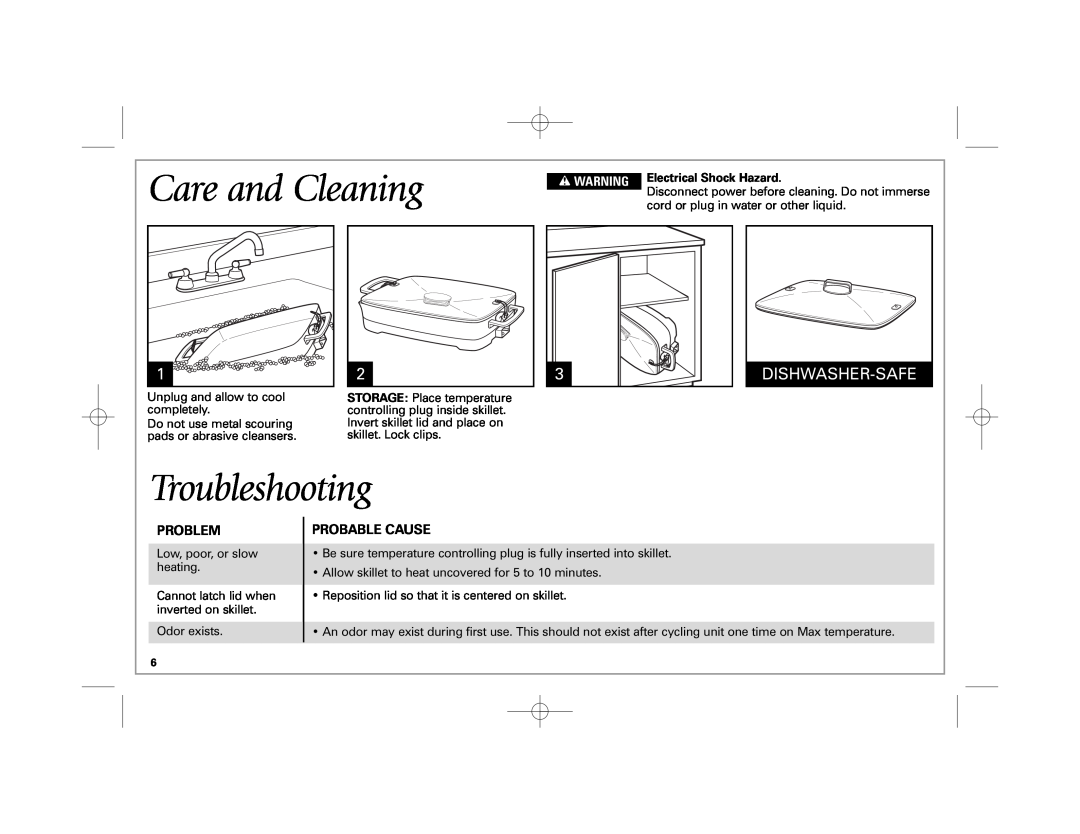 Hamilton Beach 38540 manual Care and Cleaning, Troubleshooting, Dishwasher-Safe, Problem, Probable Cause 