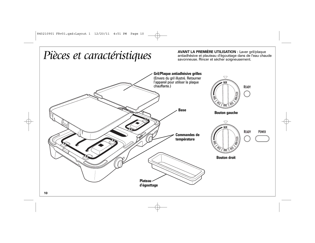 Hamilton Beach 38546 manual Pièces et caractéristiques, Avant LA Première Utilisation Laver gril/plaque 