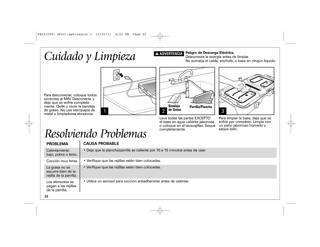 Hamilton Beach 38546 manual Resolviendo Problemas, Causa Probable, Bandeja, De Goteo 