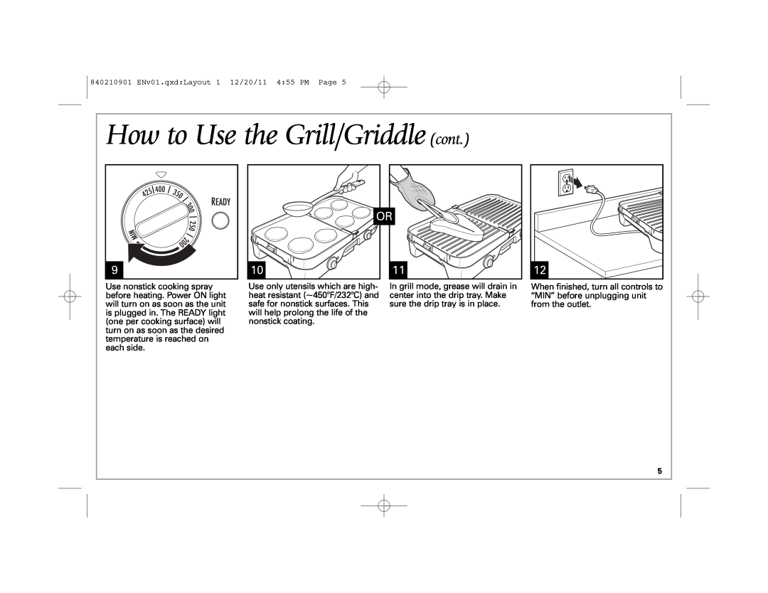 Hamilton Beach 38546 manual How to Use the Grill/Griddle cont 