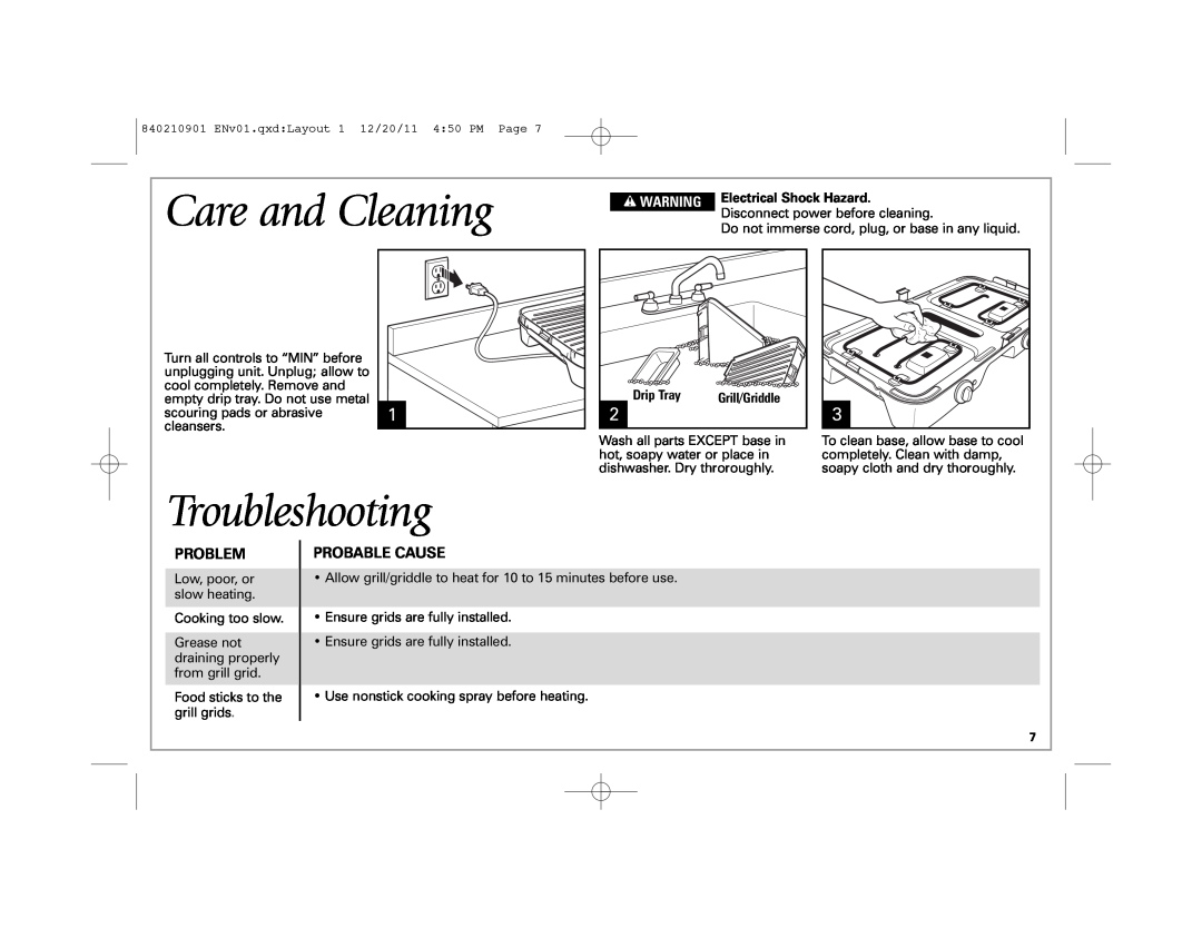 Hamilton Beach 38546 manual Care and Cleaning, Troubleshooting, Problem, Probable Cause 