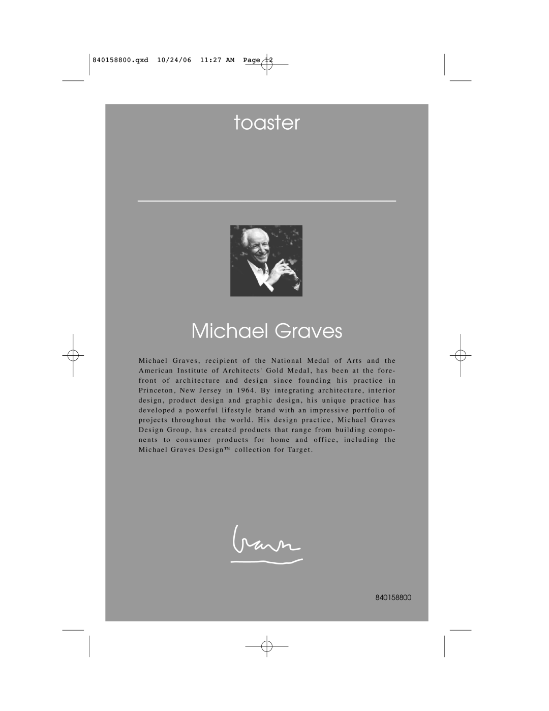 Hamilton Beach 4-slice Toaster owner manual Toaster Michael Graves 