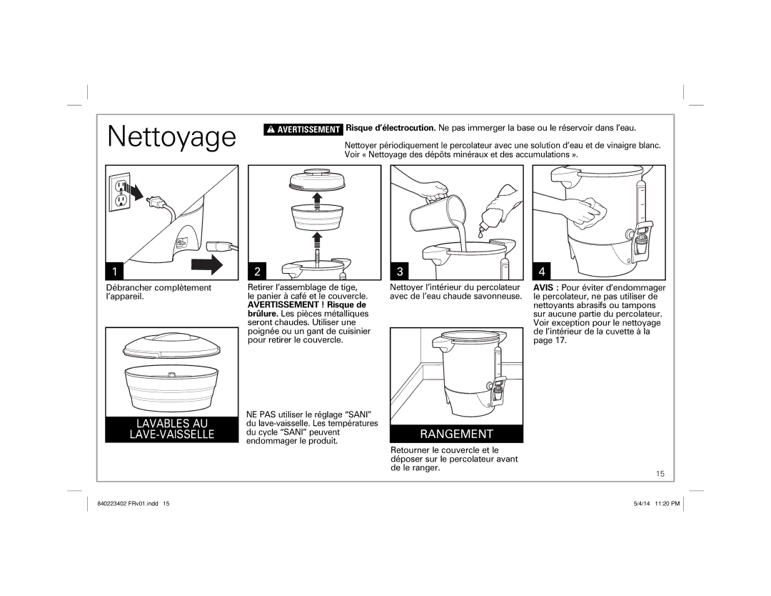 Hamilton Beach 40514 manual Nettoyage, Lavables AU LAVE-VAISSELLE 