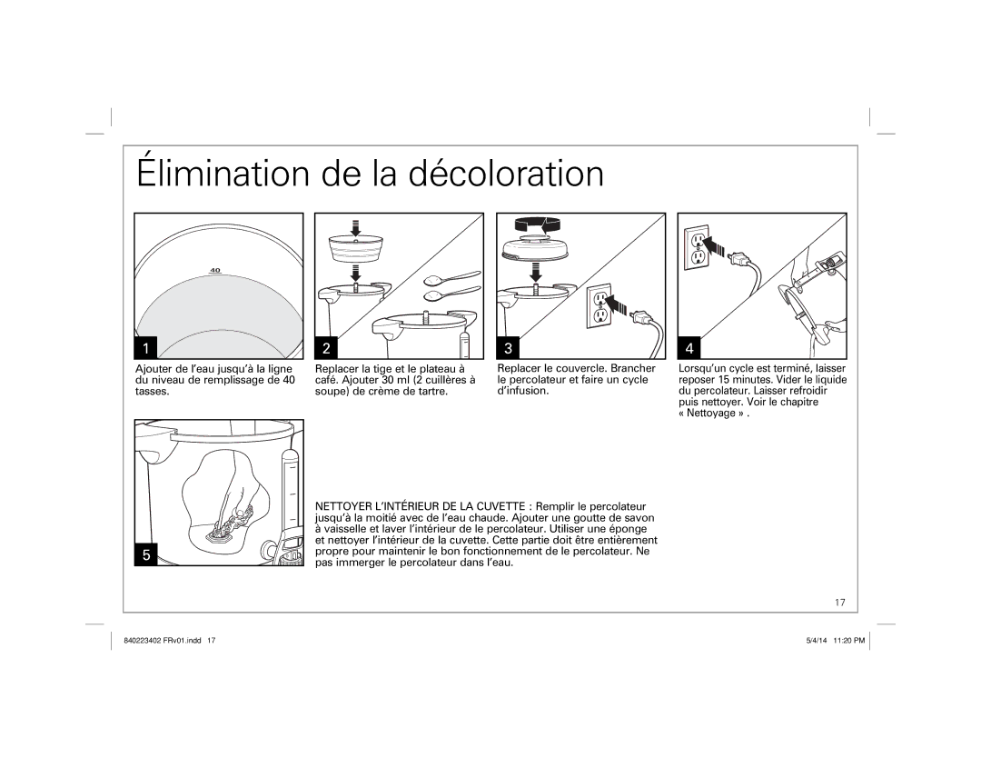 Hamilton Beach 40514 manual Élimination de la décoloration 