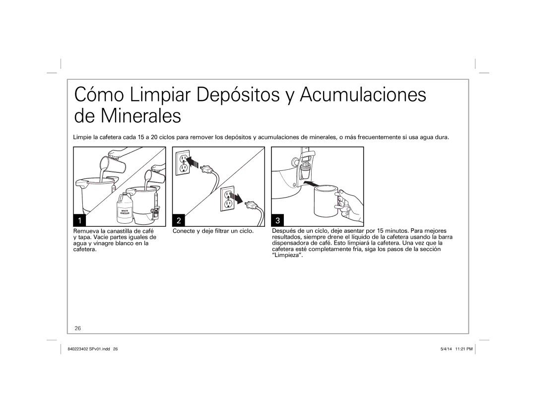 Hamilton Beach 40514 manual Cómo Limpiar Depósitos y Acumulaciones de Minerales 