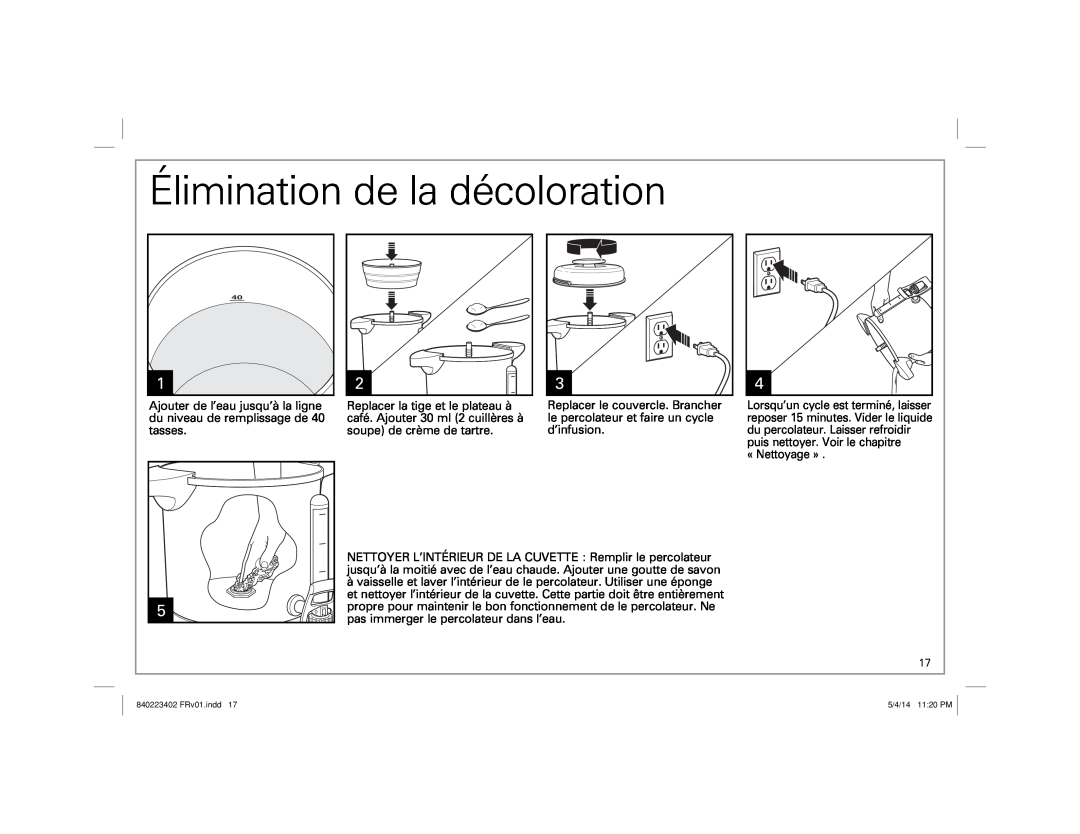 Hamilton Beach 40514 manual Élimination de la décoloration, « Nettoyage » 