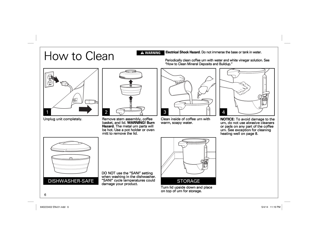 Hamilton Beach 40514 manual How to Clean, Dishwasher-Safe, Storage 