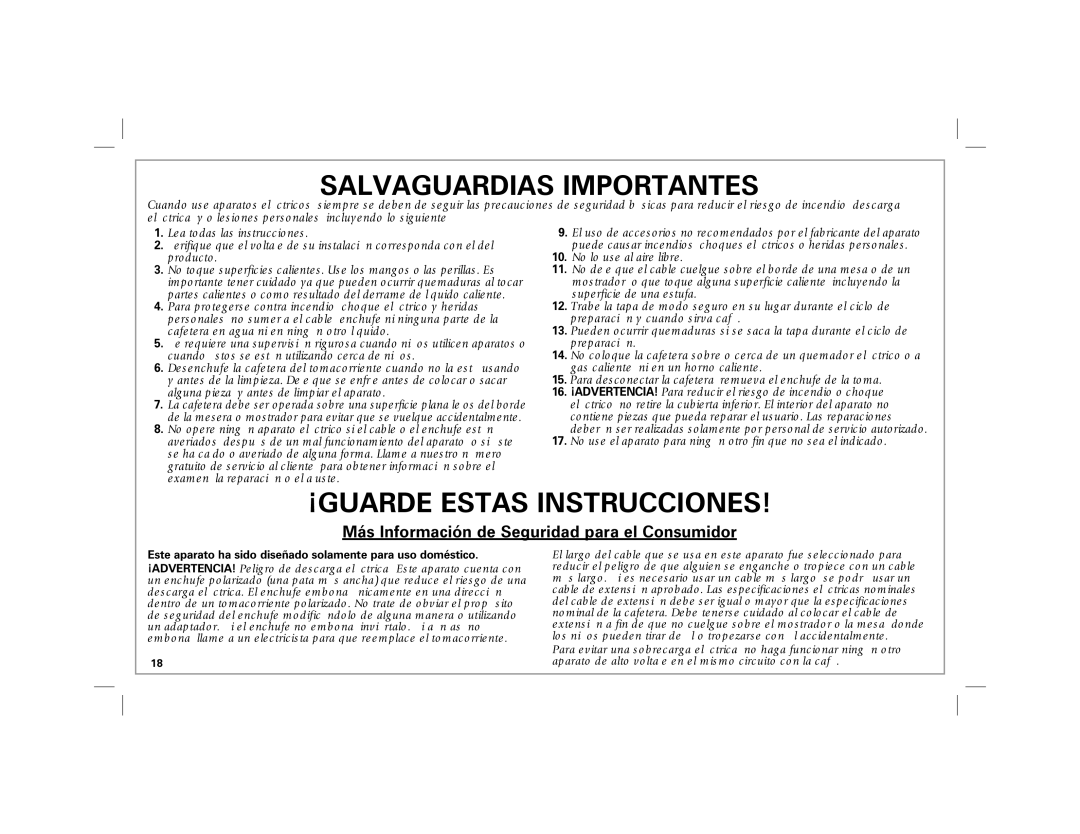 Hamilton Beach 40516 manual Salvaguardias Importantes 