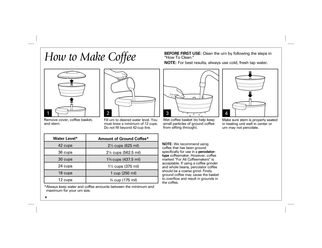 Hamilton Beach 40516 manual Remove cover, coffee basket, Stem 