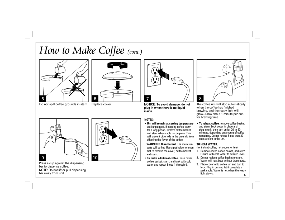 Hamilton Beach 40516 manual How to Make Coffee, To Heat Water 