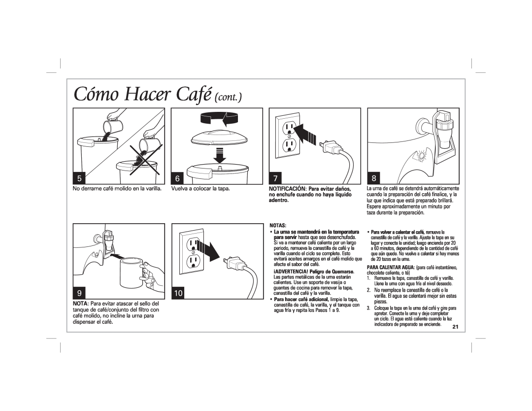 Hamilton Beach 40516 manual Cómo Hacer Café cont, Notas 