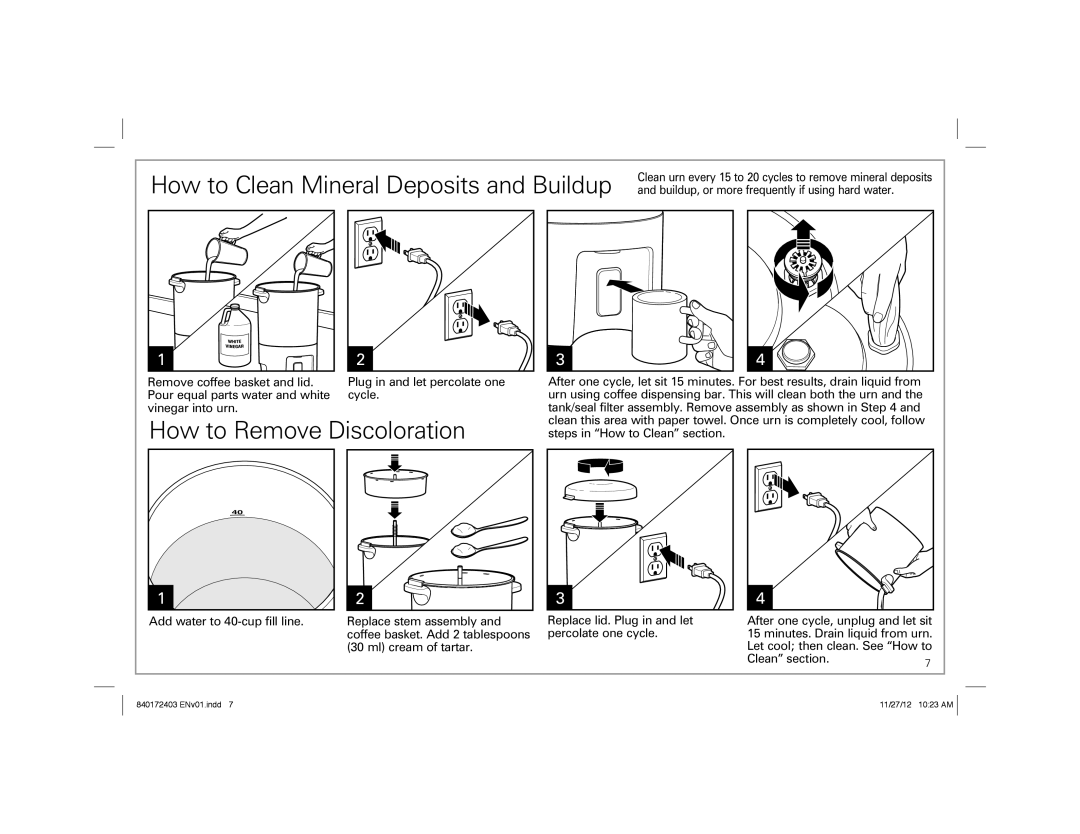 Hamilton Beach 40540 manual How to Clean Mineral Deposits and Buildup 