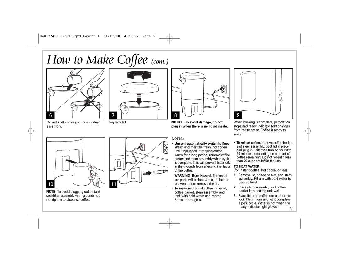 Hamilton Beach 40540 manual How to Make Coffee, Do not spill coffee grounds in stem assembly Replace lid 