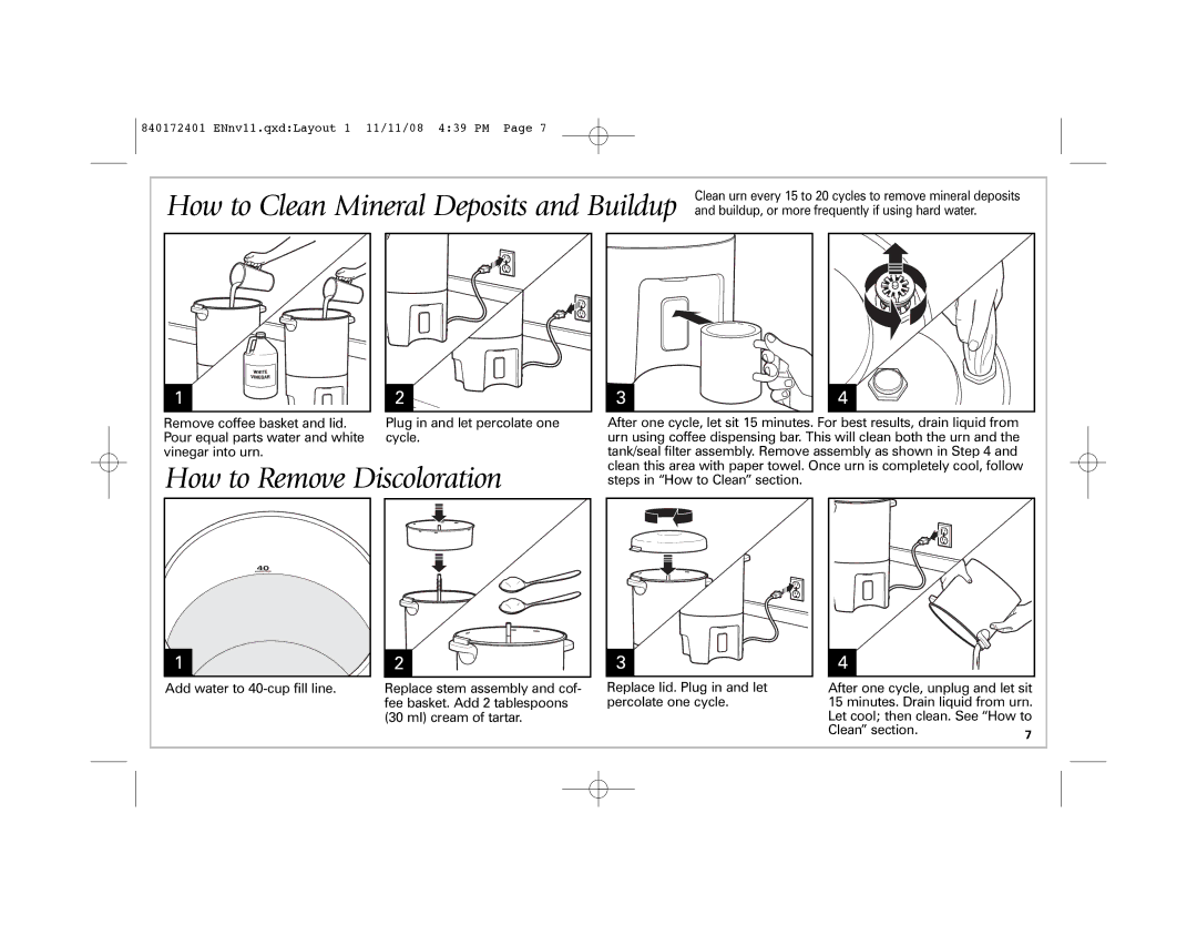 Hamilton Beach 40540 manual How to Remove Discoloration 