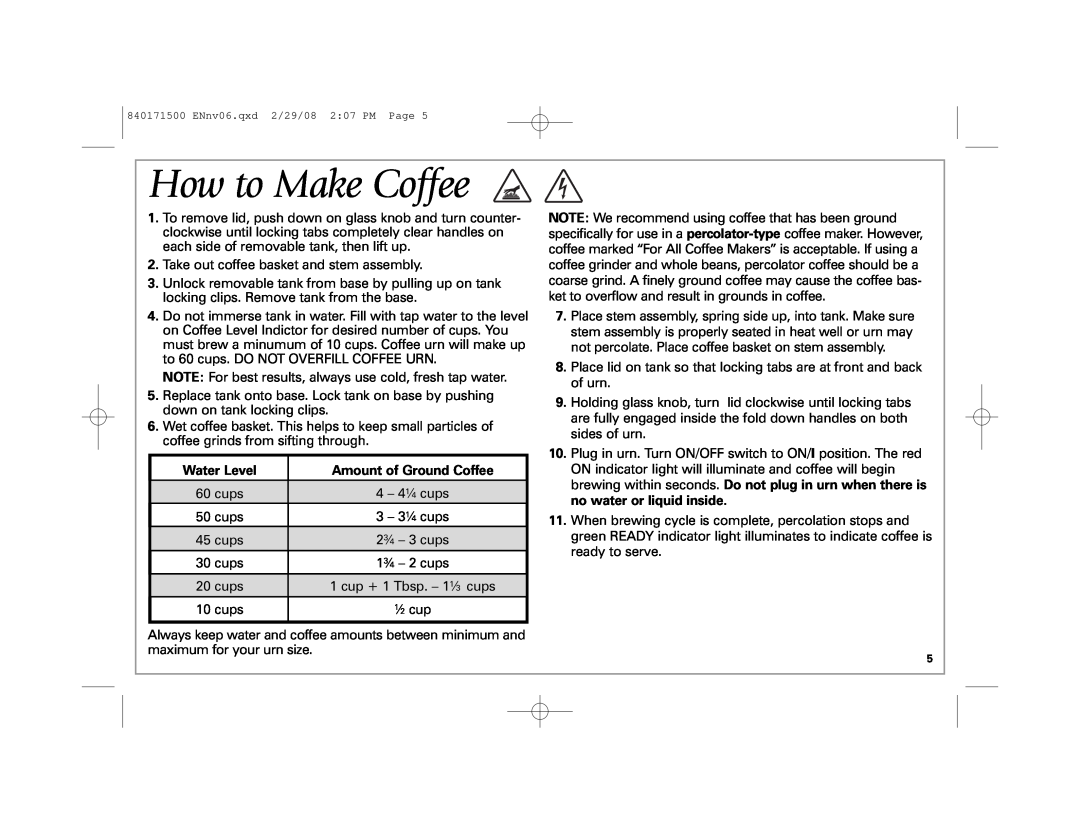 Hamilton Beach 40560 manual How to Make Coffee, Water Level, Amount of Ground Coffee 