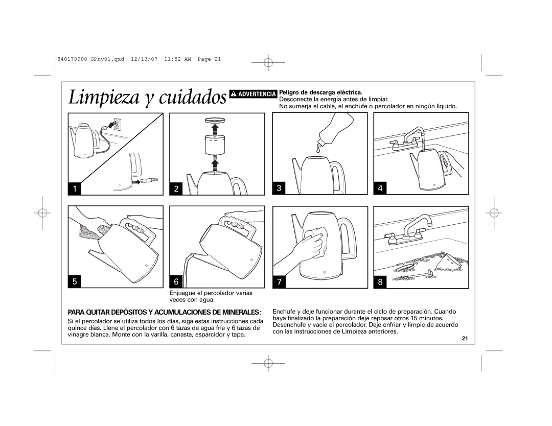 Hamilton Beach 40619, 40618, 40617 manual Para Quitar Depósitos Y Acumulaciones DE Minerales 