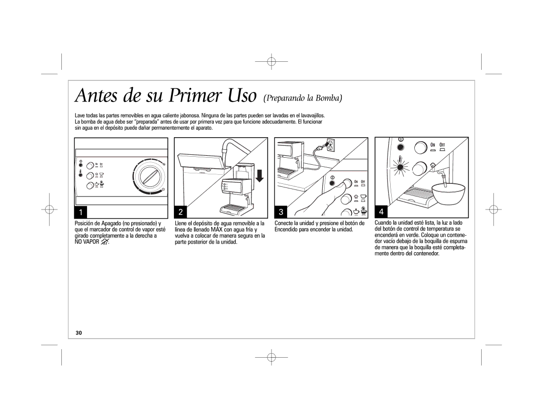 Hamilton Beach 40715 manual Antes de su Primer Uso Preparando la Bomba, No Vapor 