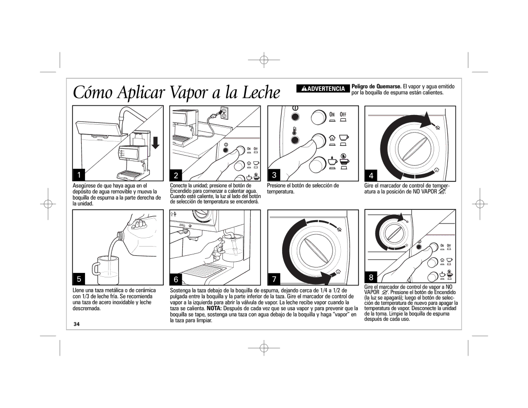 Hamilton Beach 40715 manual Temperatura, Gire el marcador de control de vapor a no 