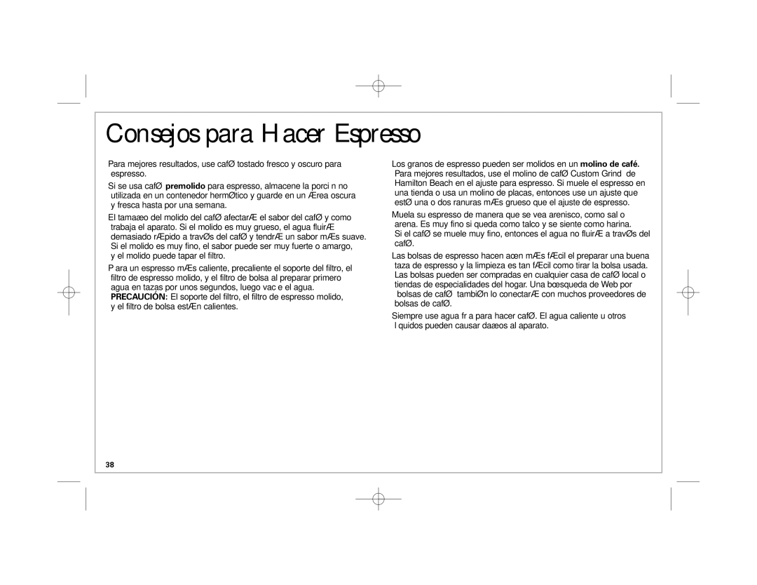 Hamilton Beach 40715 manual Consejos para Hacer Espresso 