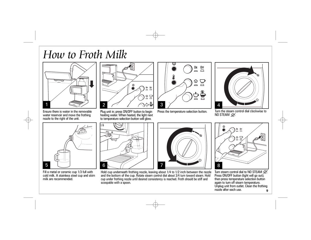 Hamilton Beach 40715 manual How to Froth Milk, Nozzle after each use 