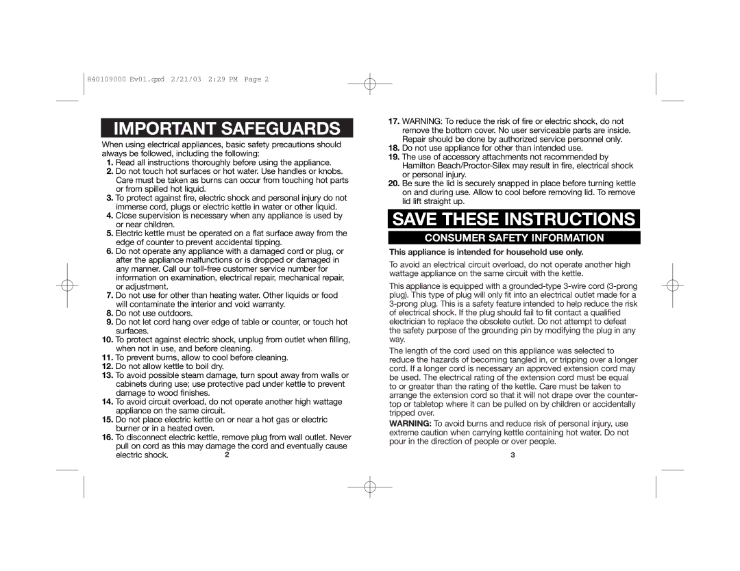 Hamilton Beach 40886 manual Important Safeguards 