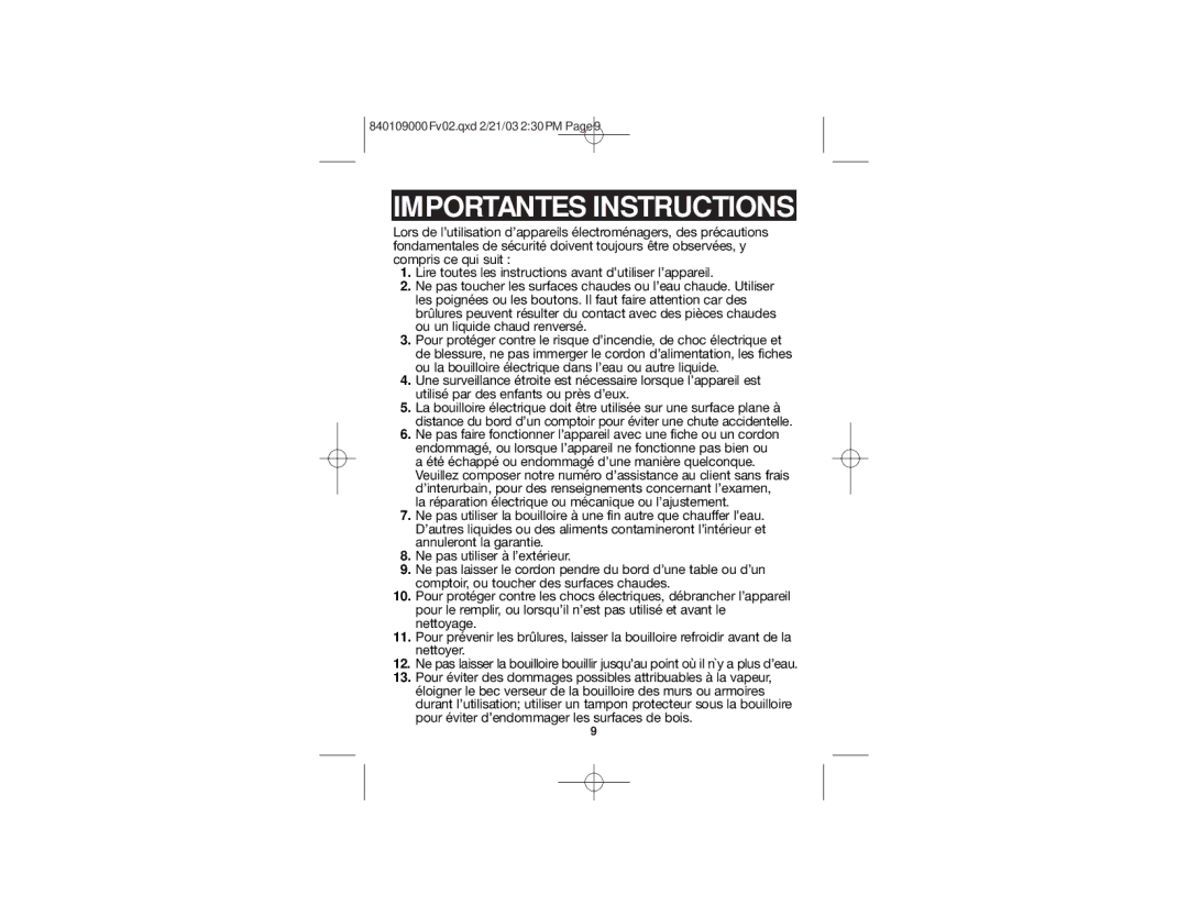 Hamilton Beach 40886 manual Importantes Instructions 