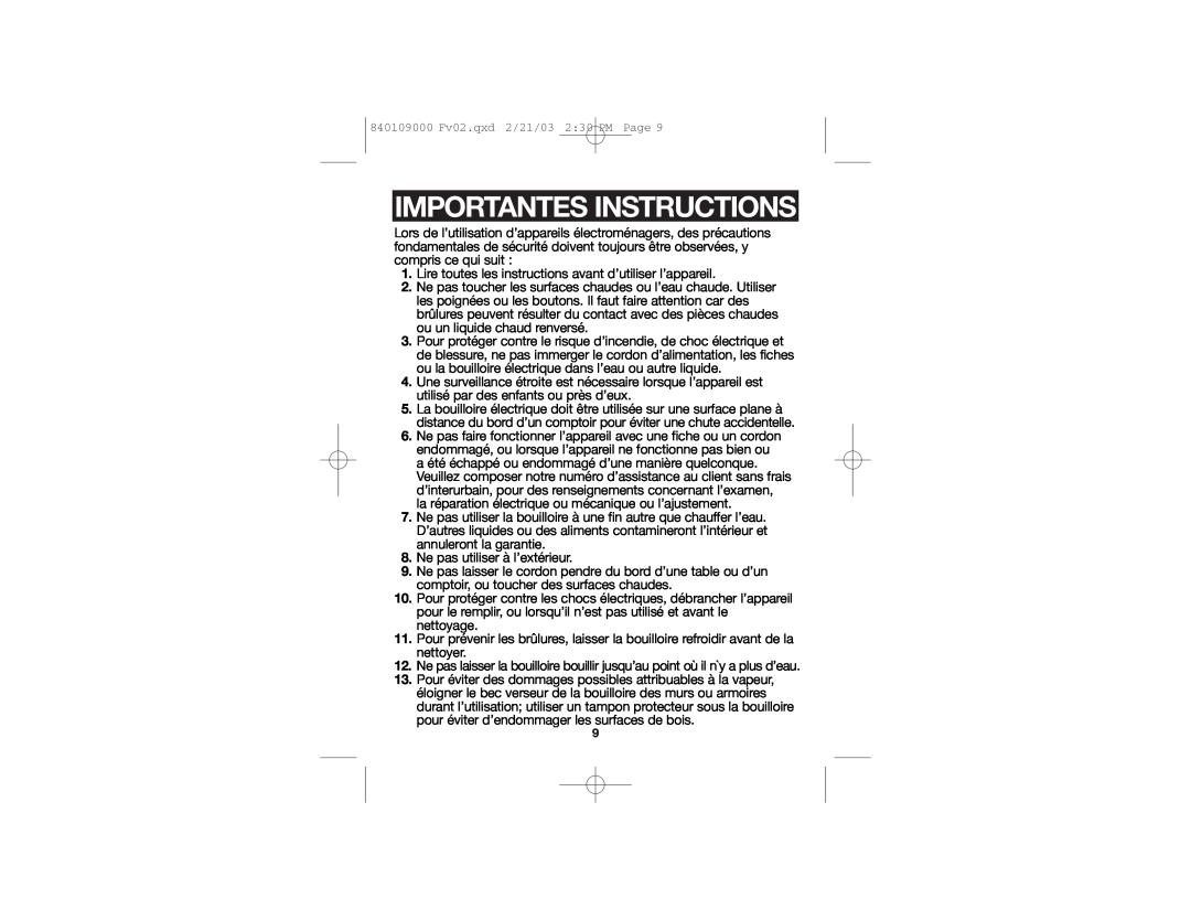 Hamilton Beach 40886 manual Importantes Instructions 
