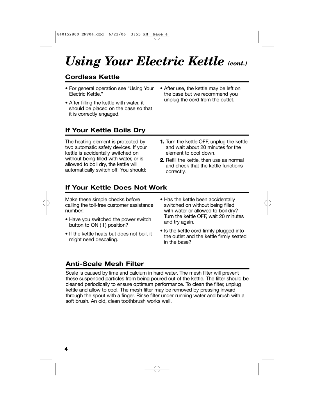 Hamilton Beach 40890 K14 Cordless Kettle, If Your Kettle Boils Dry, If Your Kettle Does Not Work, Anti-Scale Mesh Filter 