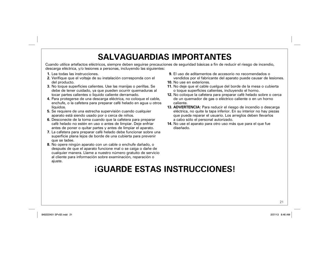 Hamilton Beach 40920, 40915, 40917 manual Salvaguardias Importantes 