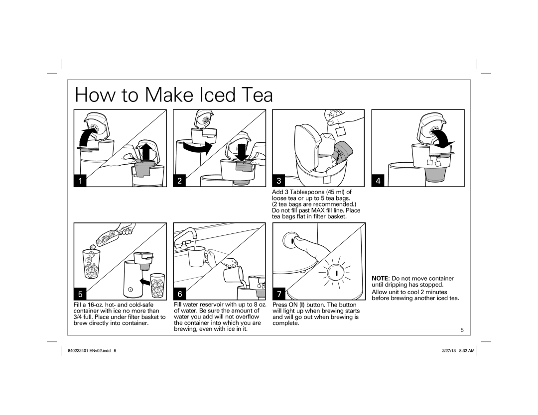 Hamilton Beach 40917, 40920, 40915 manual How to Make Iced Tea 