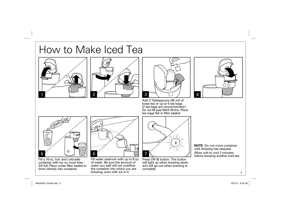 Hamilton Beach 40917, 40920, 40915 manual How to Make Iced Tea 