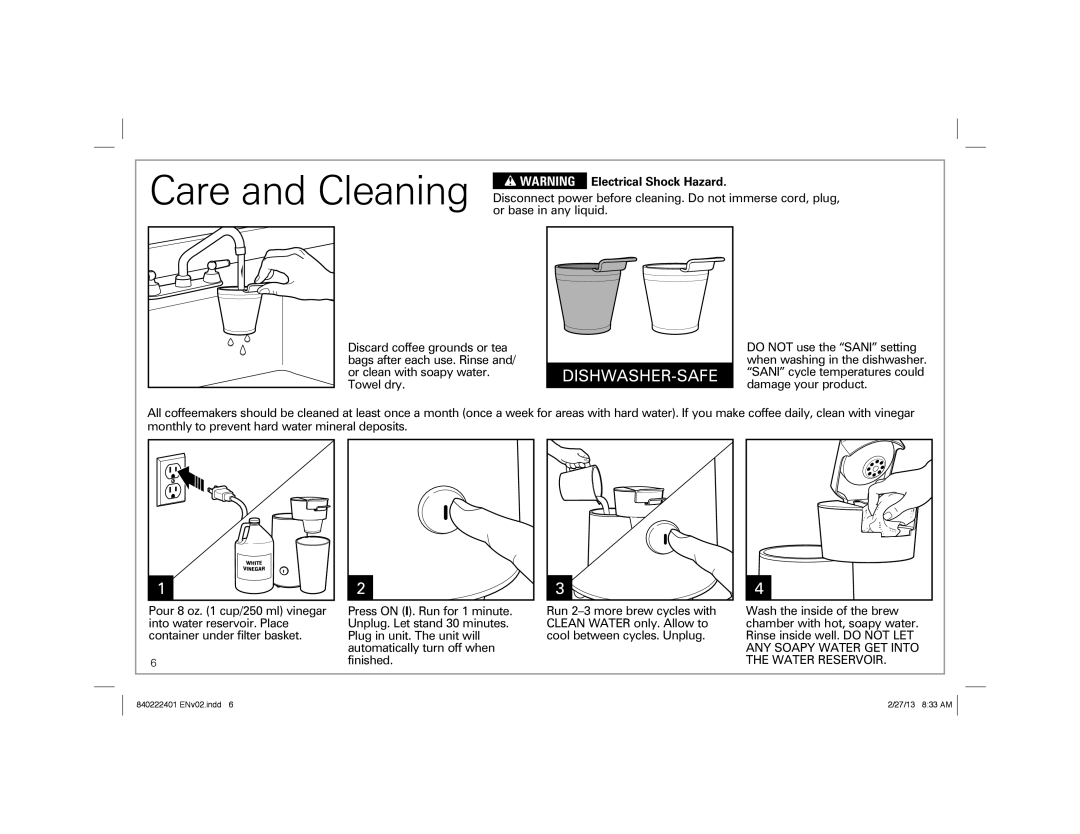 Hamilton Beach 40920, 40915, 40917 manual Care and Cleaning, Dishwasher-Safe 