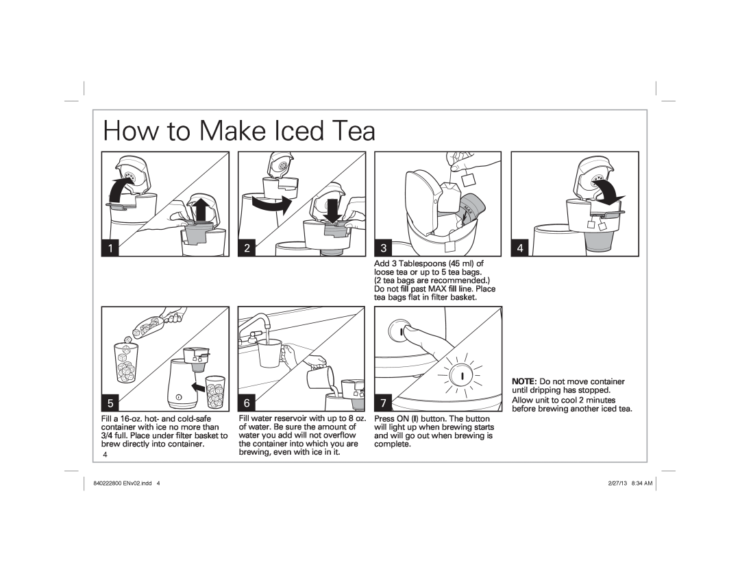 Hamilton Beach 40921, 40916 manual How to Make Iced Tea 