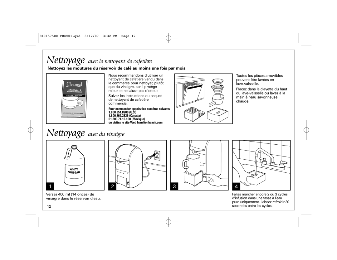 Hamilton Beach 42116C manual Nettoyage avec le nettoyant de cafetière 