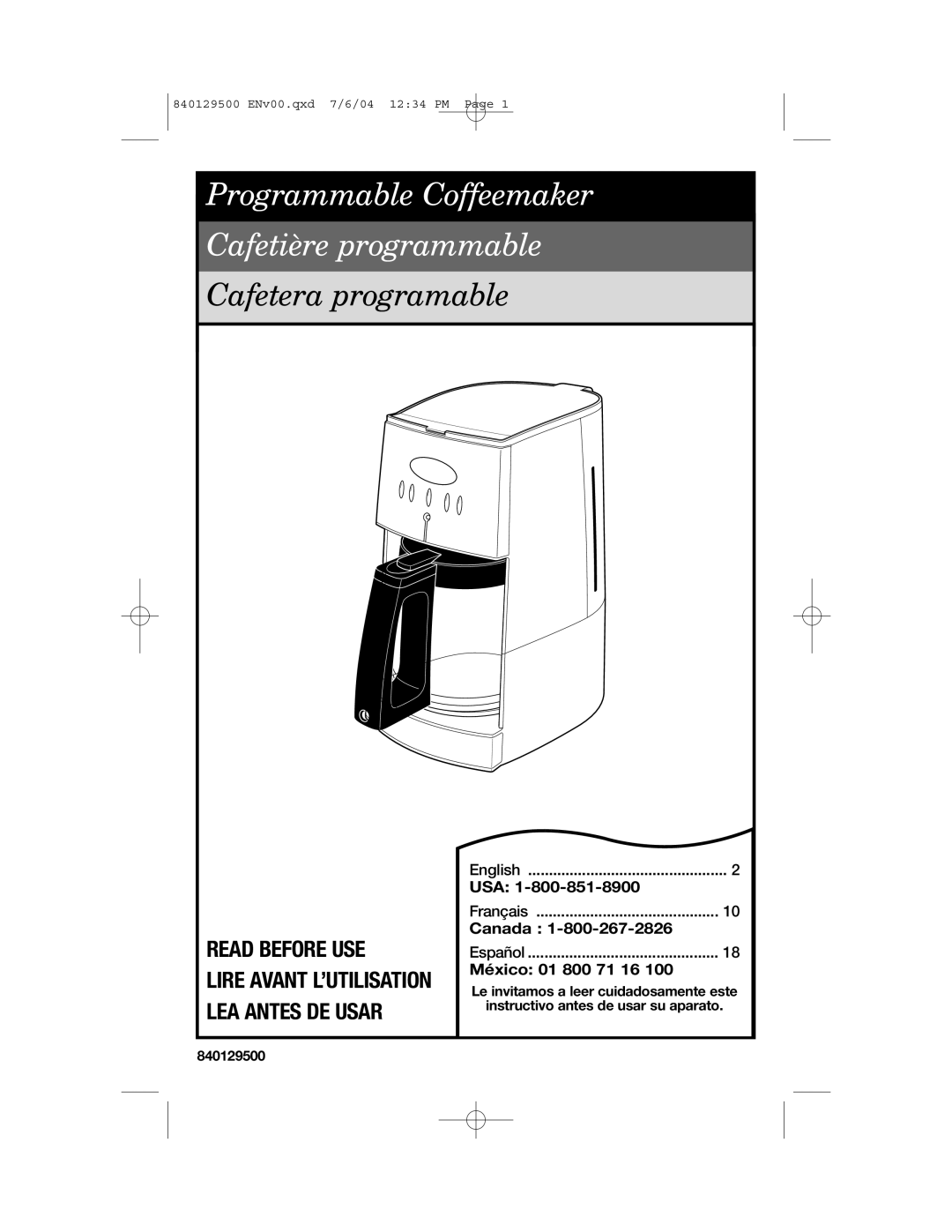 Hamilton Beach 43251 manual Read Before Use, Programmable Coffeemaker Cafetière programmable, Cafetera programable, Canada 